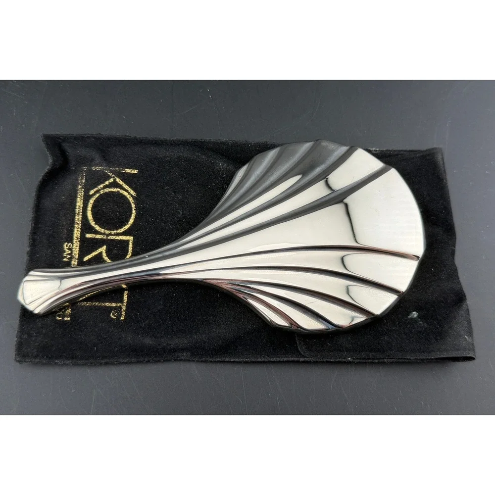 Vintage Koret San Francisco Hand Mirror: Silver Tone Shell with Velvet Pouch